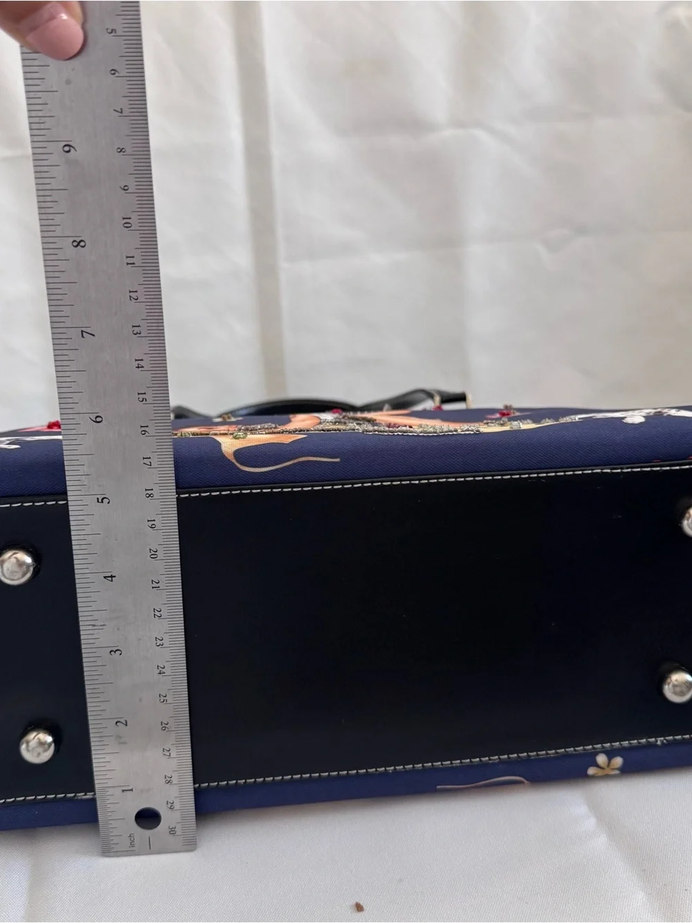 Navy Pin-Up Print Shoulder Bag with Dalmatian Motif